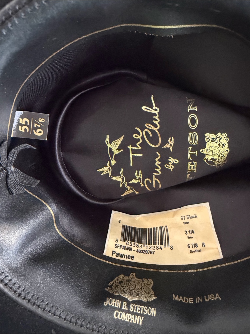 Stetson Black Leather Pawnee Hat with Gold Trim